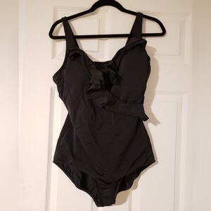 INC Black Ruffle One Piece Swim Suit 18